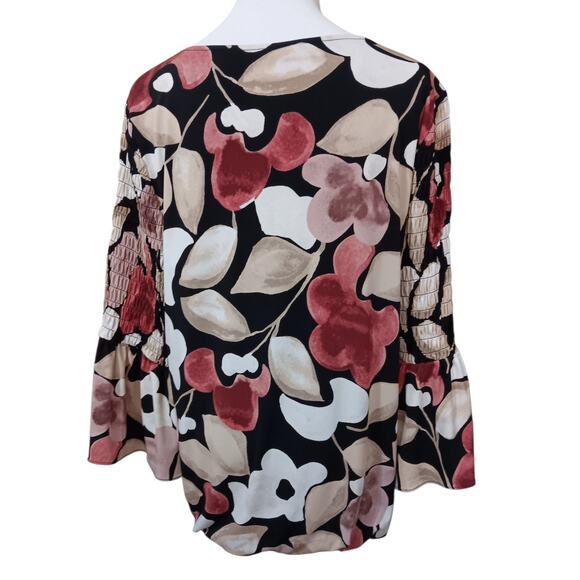 Alfani Top Blouse Stretchy L Floral Romantic Smocked Flare Sleeves Dressy Career - Picture 3 of 12